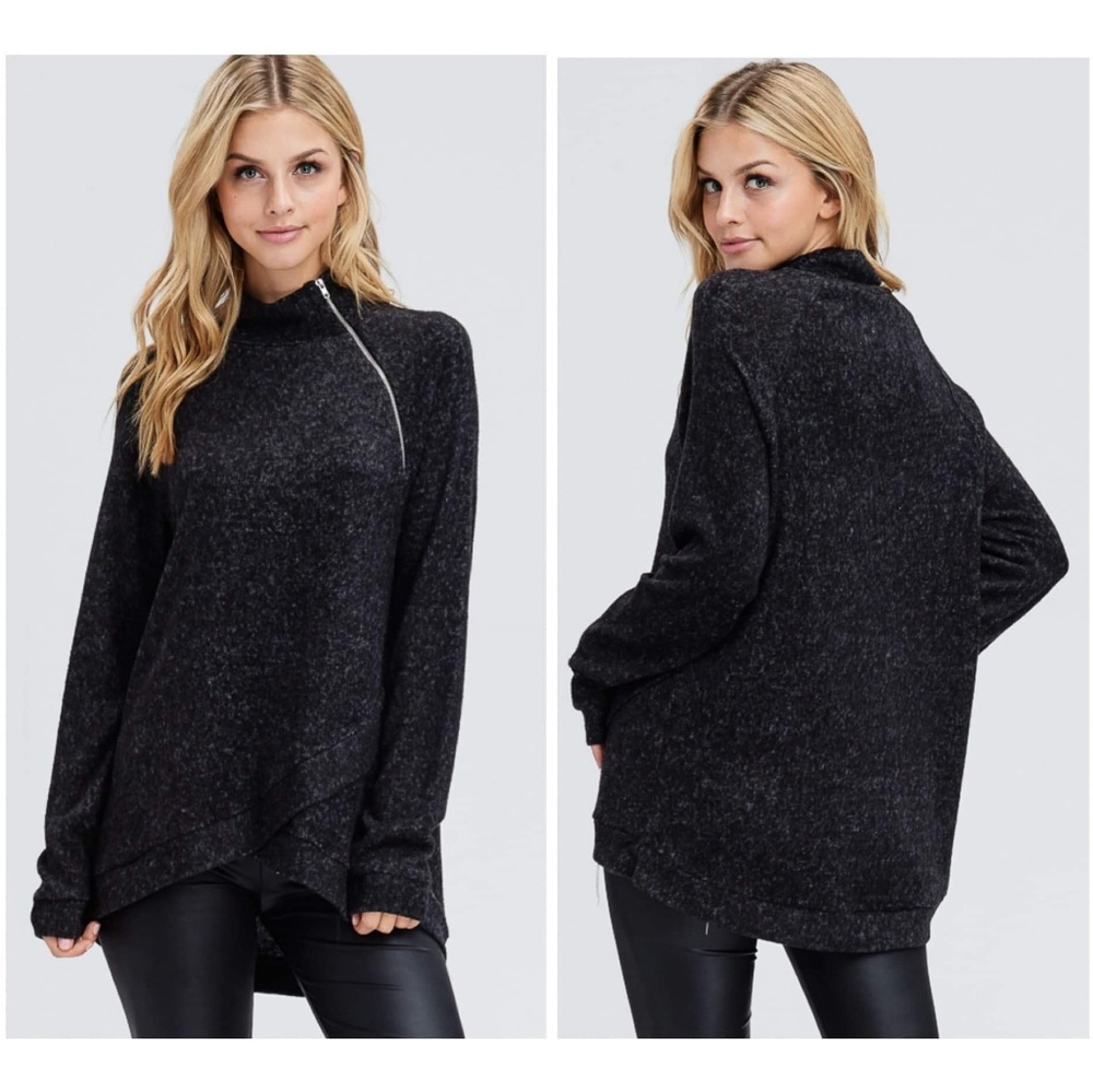 New Soft Brushed Mock Neck Sweater Top